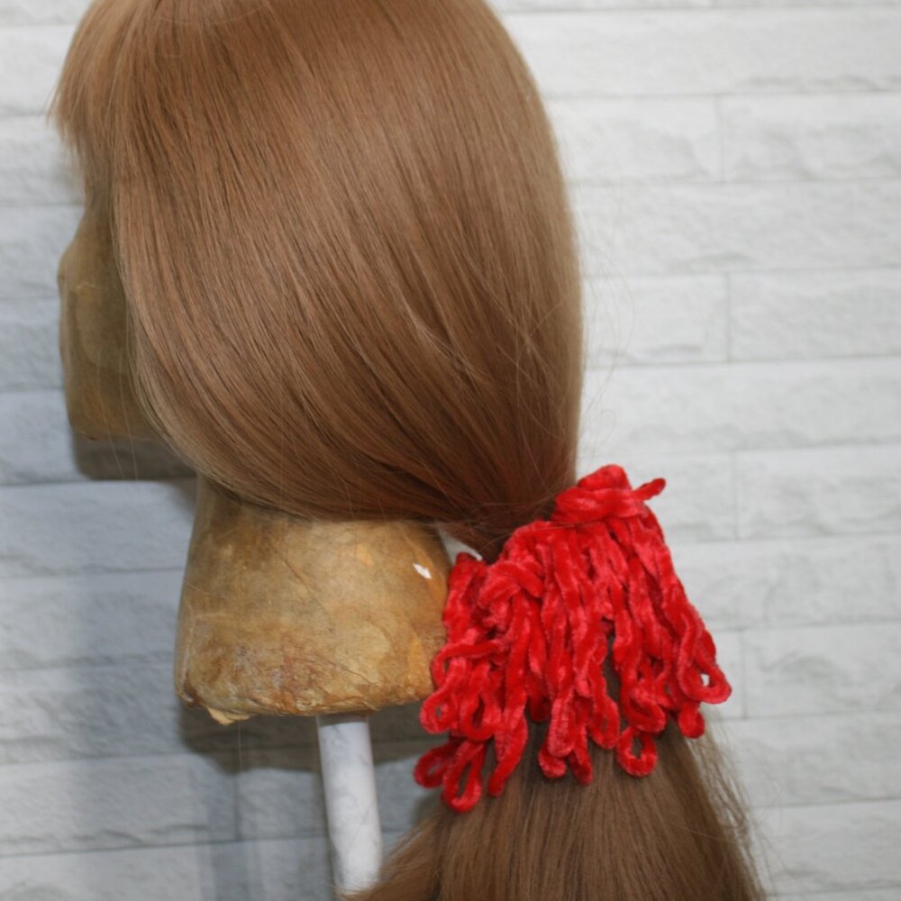 HAND CRAFTED Hair Scrunchie Crochet Chenille Velvet Oversized Fringe Red - Picture 2 of 13